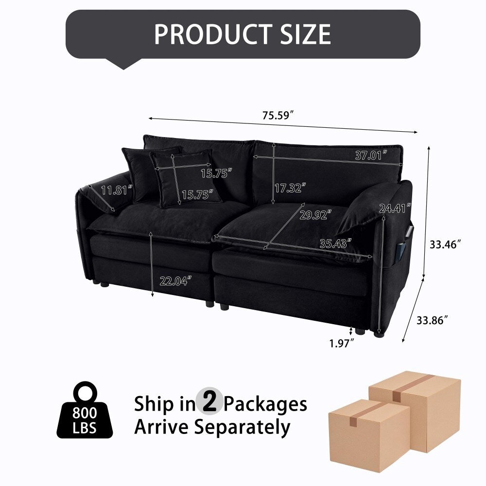 Divano moderno in ciniglia a 2 posti, comodo e profondo, per soggiorno