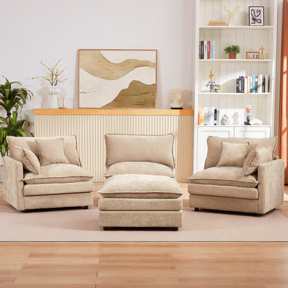 Divano componibile moderno a 3 posti in ciniglia a forma di L con pouf rimovibile per soggiorno