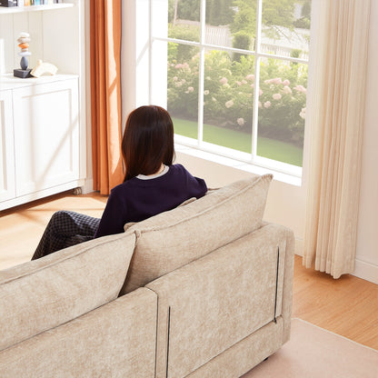 Divano componibile moderno a 3 posti in ciniglia a forma di L con pouf rimovibile per soggiorno