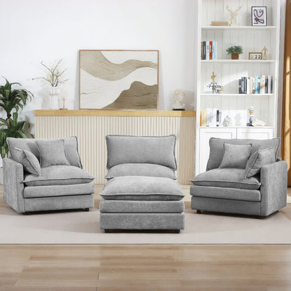 Divano componibile moderno a 3 posti in ciniglia a forma di L con pouf rimovibile per soggiorno