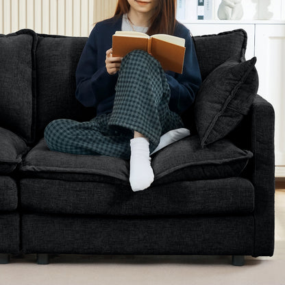 Divano componibile moderno a 3 posti in ciniglia a forma di L con pouf rimovibile per soggiorno