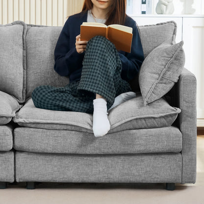 Divano componibile moderno a 3 posti in ciniglia a forma di L con pouf rimovibile per soggiorno