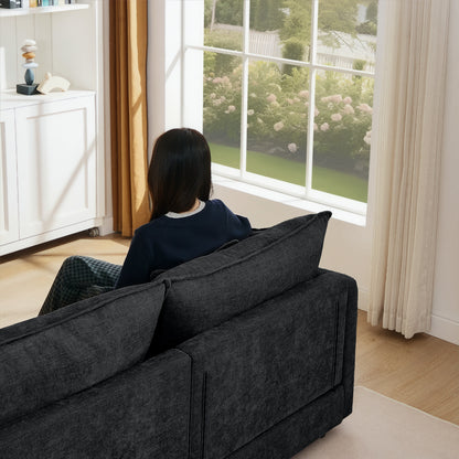 Divano componibile moderno a 3 posti in ciniglia a forma di L con pouf rimovibile per soggiorno