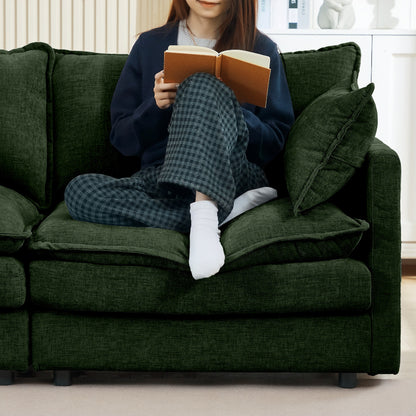 Divano componibile moderno a 3 posti in ciniglia a forma di L con pouf rimovibile per soggiorno