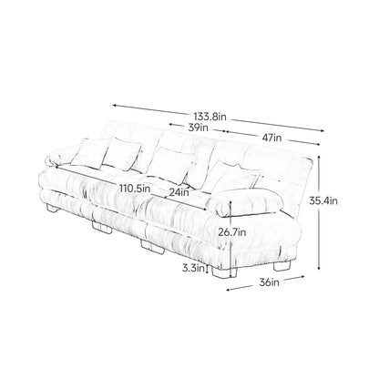 Divano componibile moderno in ciniglia a 3 posti, divano modulare con seduta profonda, cuscini decorativi e cuscini per la vita, per soggiorno