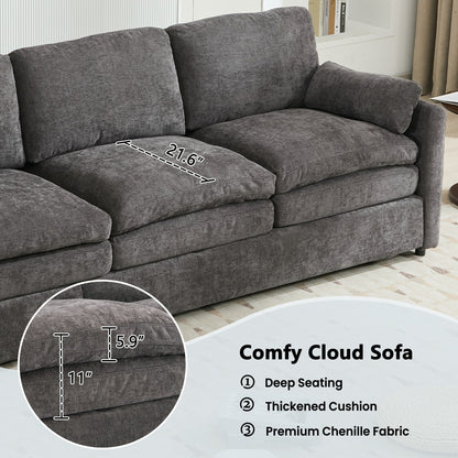 Divano moderno a 3 posti imbottito e confortevole in ciniglia, divano a 3 posti Comfy Cloud con 2 cuscini lombari, divano con cuscino di peluche