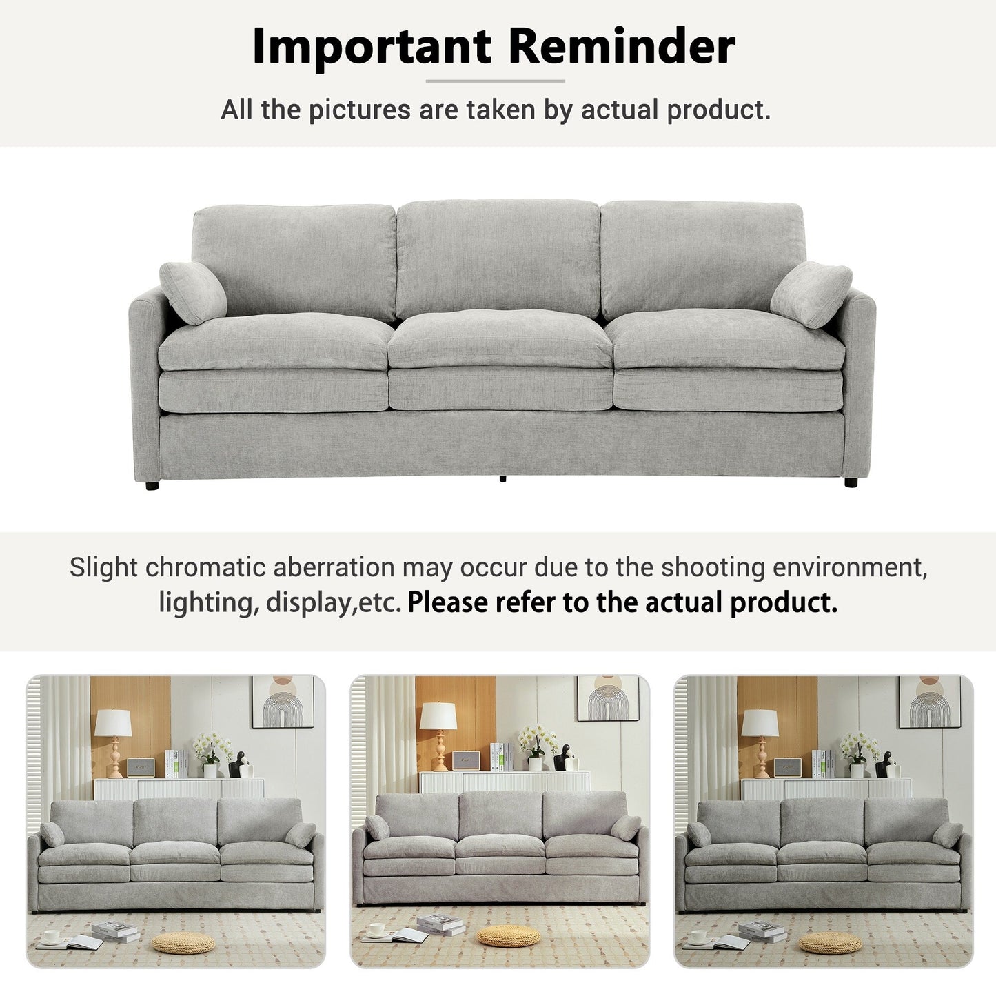 Divano moderno a 3 posti imbottito e confortevole in ciniglia, divano a 3 posti Comfy Cloud con 2 cuscini lombari, divano con cuscino di peluche