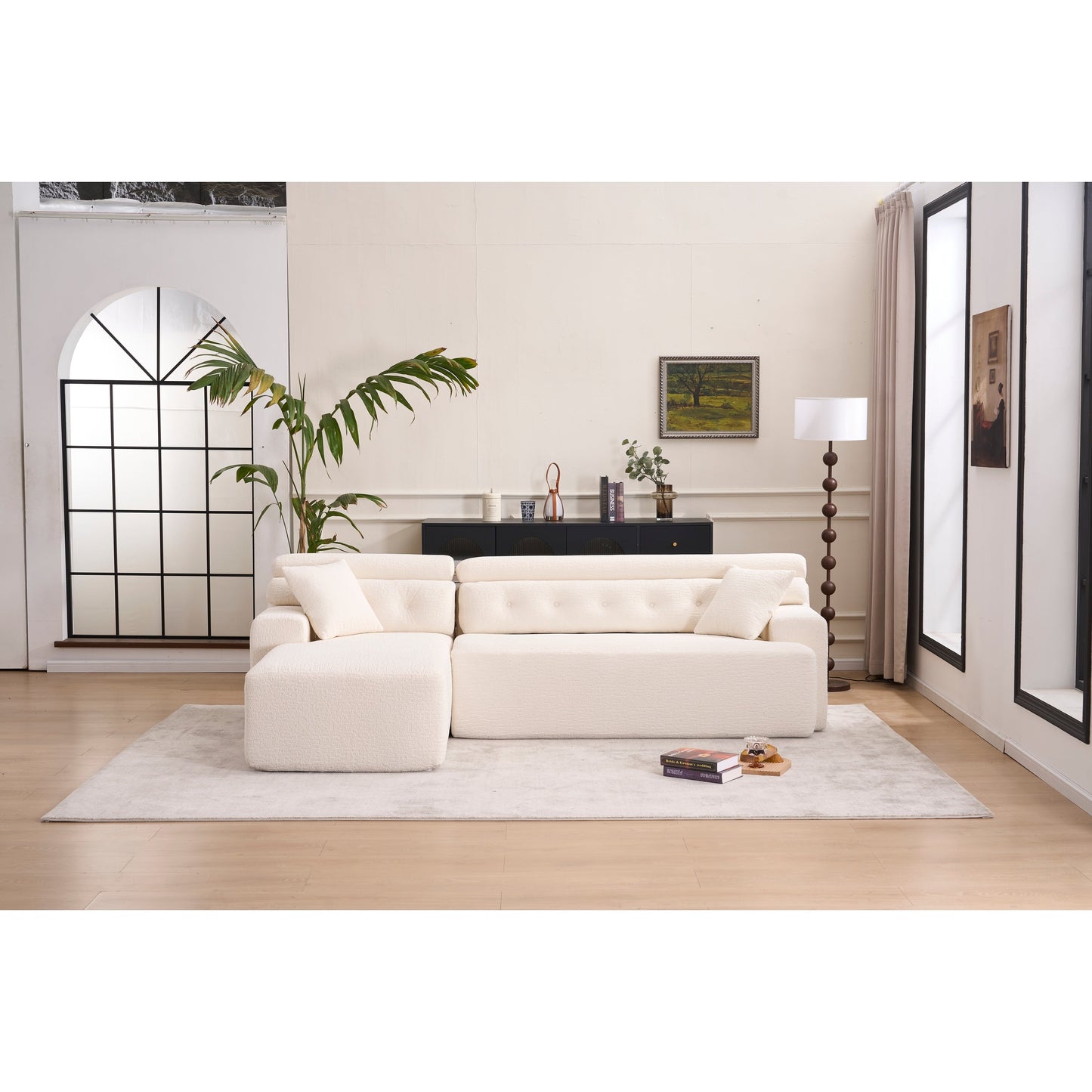 Divano componibile modulare moderno a 4 posti a forma di L in ciniglia con 2 cuscini per il soggiorno dell'appartamento