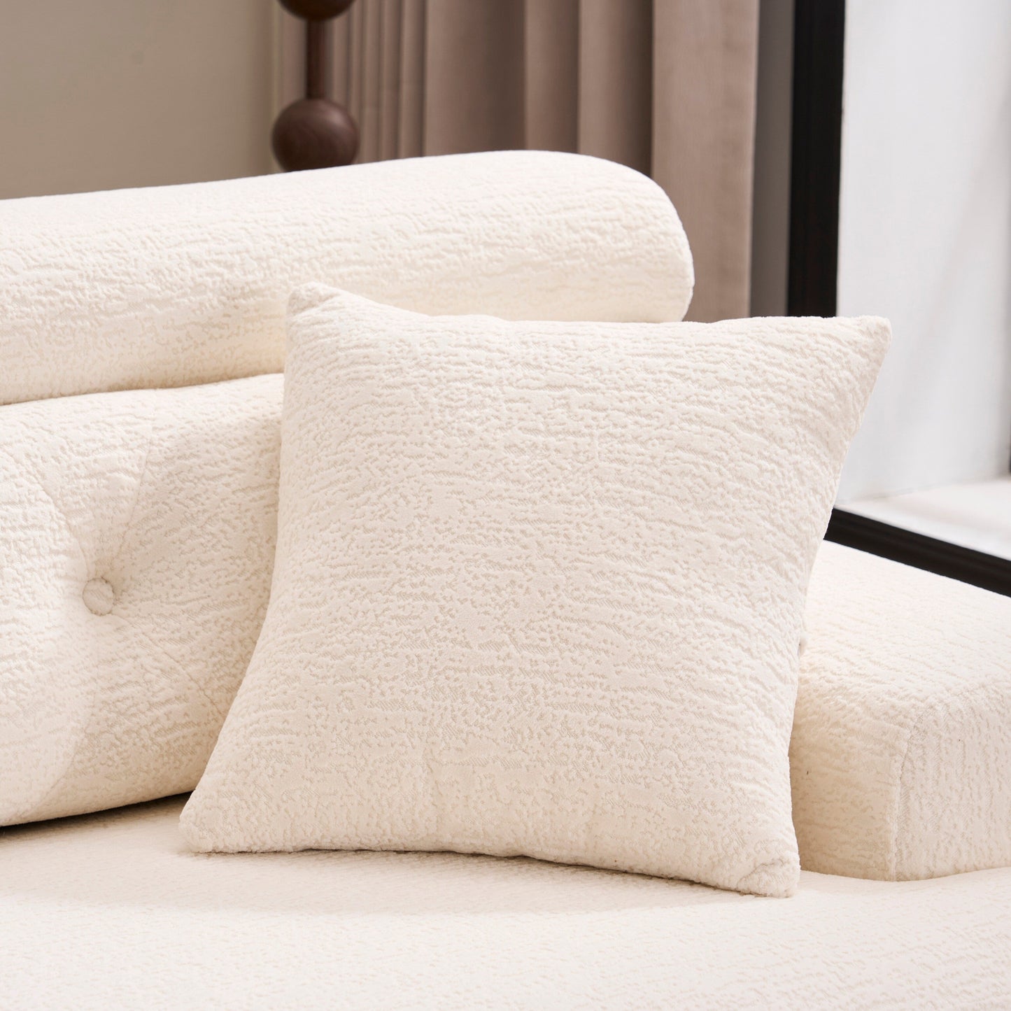 Divano componibile modulare moderno a 4 posti a forma di L in ciniglia con 2 cuscini per il soggiorno dell'appartamento