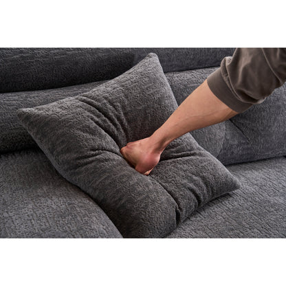 Divano componibile modulare moderno a 4 posti a forma di L in ciniglia con 2 cuscini per il soggiorno dell'appartamento