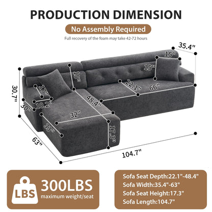 Divano componibile modulare moderno a 4 posti a forma di L in ciniglia con 2 cuscini per il soggiorno dell'appartamento