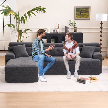 Divano componibile modulare moderno a 4 posti a forma di L in ciniglia con 2 cuscini per il soggiorno dell'appartamento