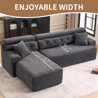 Divano componibile modulare moderno a 4 posti a forma di L in ciniglia con 2 cuscini per il soggiorno dell'appartamento