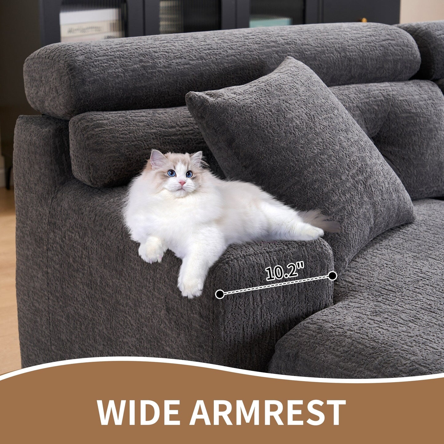 Divano componibile modulare moderno a 4 posti a forma di L in ciniglia con 2 cuscini per il soggiorno dell'appartamento