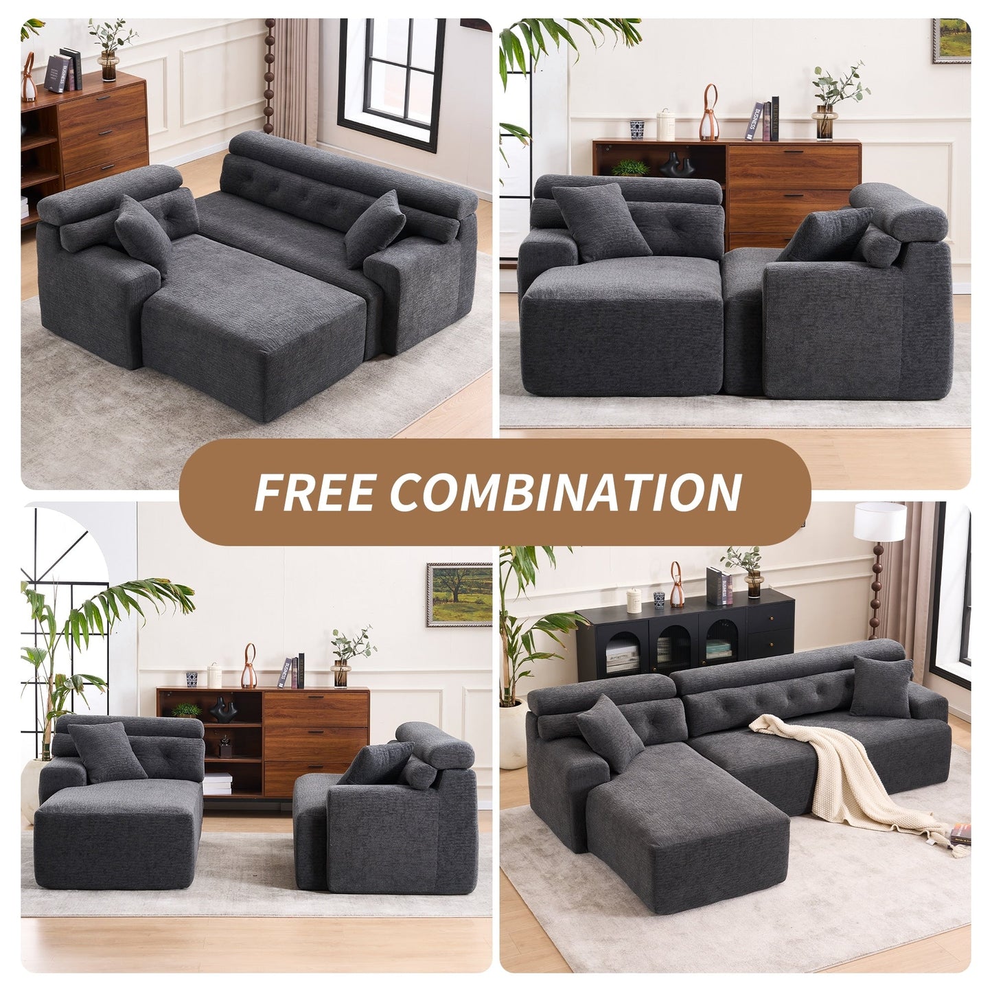 Divano componibile modulare moderno a 4 posti a forma di L in ciniglia con 2 cuscini per il soggiorno dell'appartamento