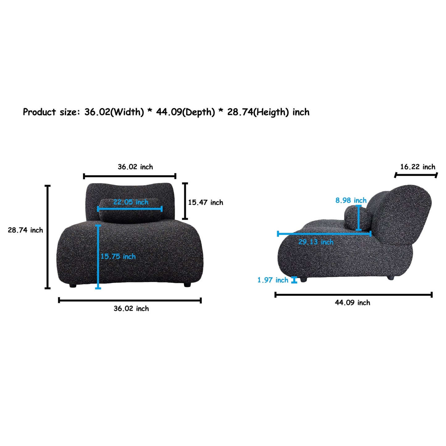 Divano componibile moderno curvo in ciniglia a 3 posti con cuscini cilindrici per soggiorno