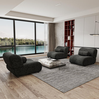 Divano componibile moderno curvo in ciniglia a 3 posti con cuscini cilindrici per soggiorno