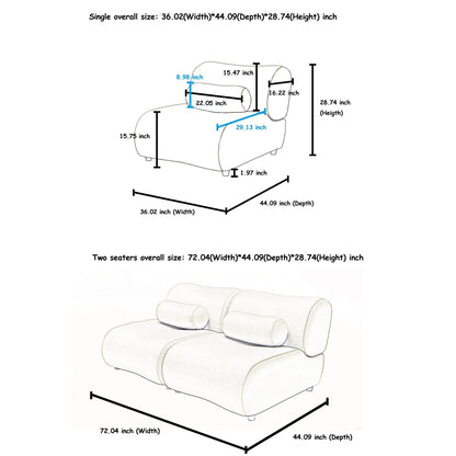 Divano componibile moderno curvo in ciniglia a 3 posti con cuscini cilindrici per soggiorno