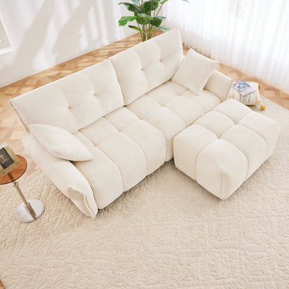 Divano moderno a 2 posti in tessuto ciniglia con pouf