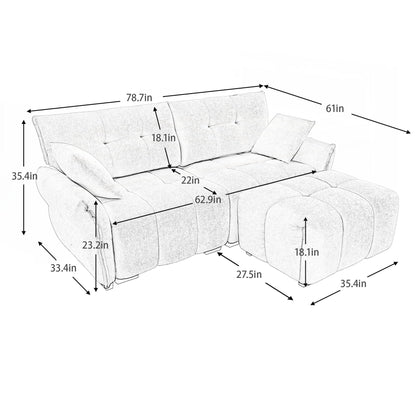 Divano moderno a 2 posti in tessuto ciniglia con pouf