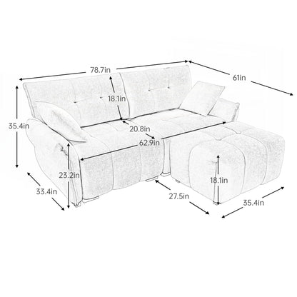 Divano moderno a 2 posti in tessuto ciniglia con pouf