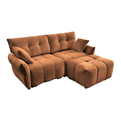 Divano moderno a 2 posti in tessuto ciniglia con pouf