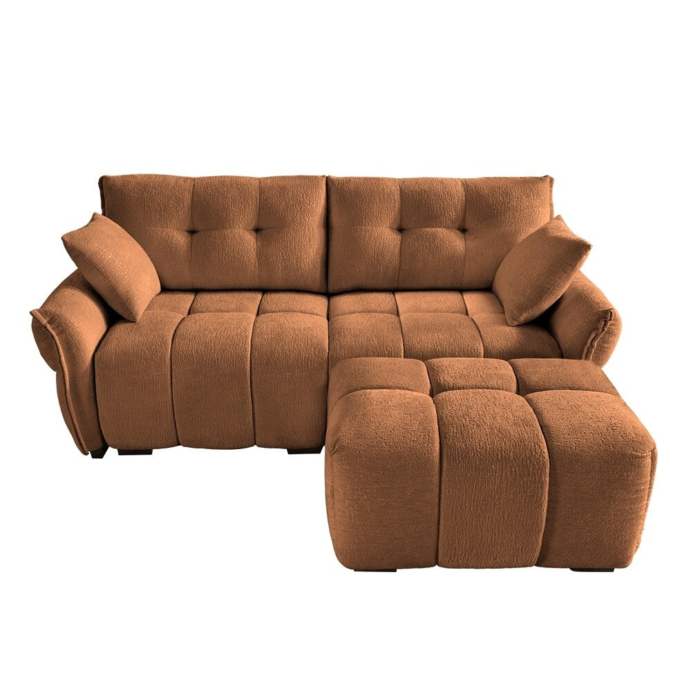 Divano moderno a 2 posti in tessuto ciniglia con pouf