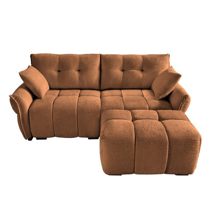 Divano moderno a 2 posti in tessuto ciniglia con pouf