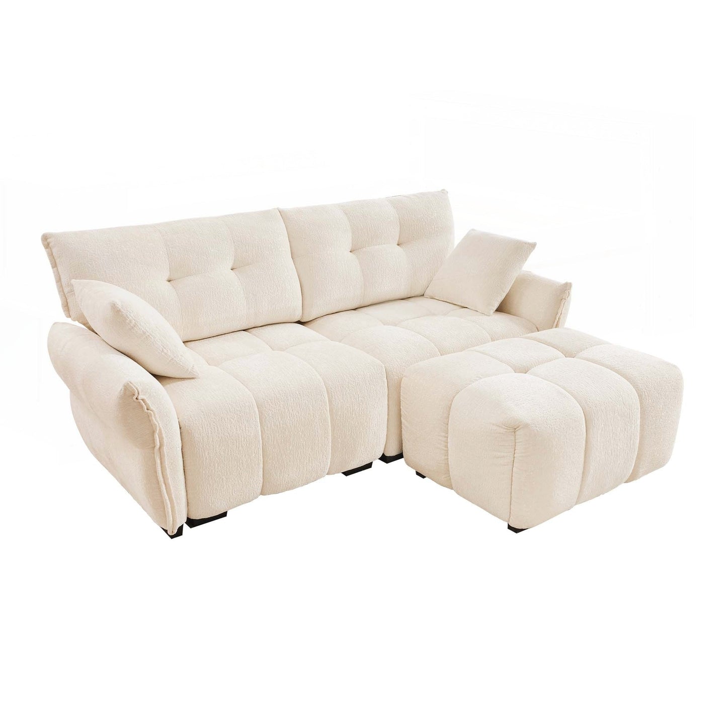 Divano moderno a 2 posti in tessuto ciniglia con pouf