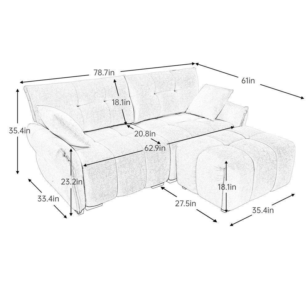 Divano moderno a 2 posti in tessuto ciniglia con pouf