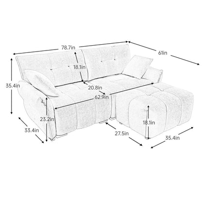 Divano moderno a 2 posti in tessuto ciniglia con pouf