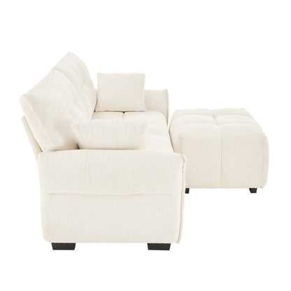 Divano moderno a 2 posti in tessuto ciniglia con pouf