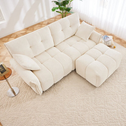 Divano moderno a 2 posti in tessuto ciniglia con pouf