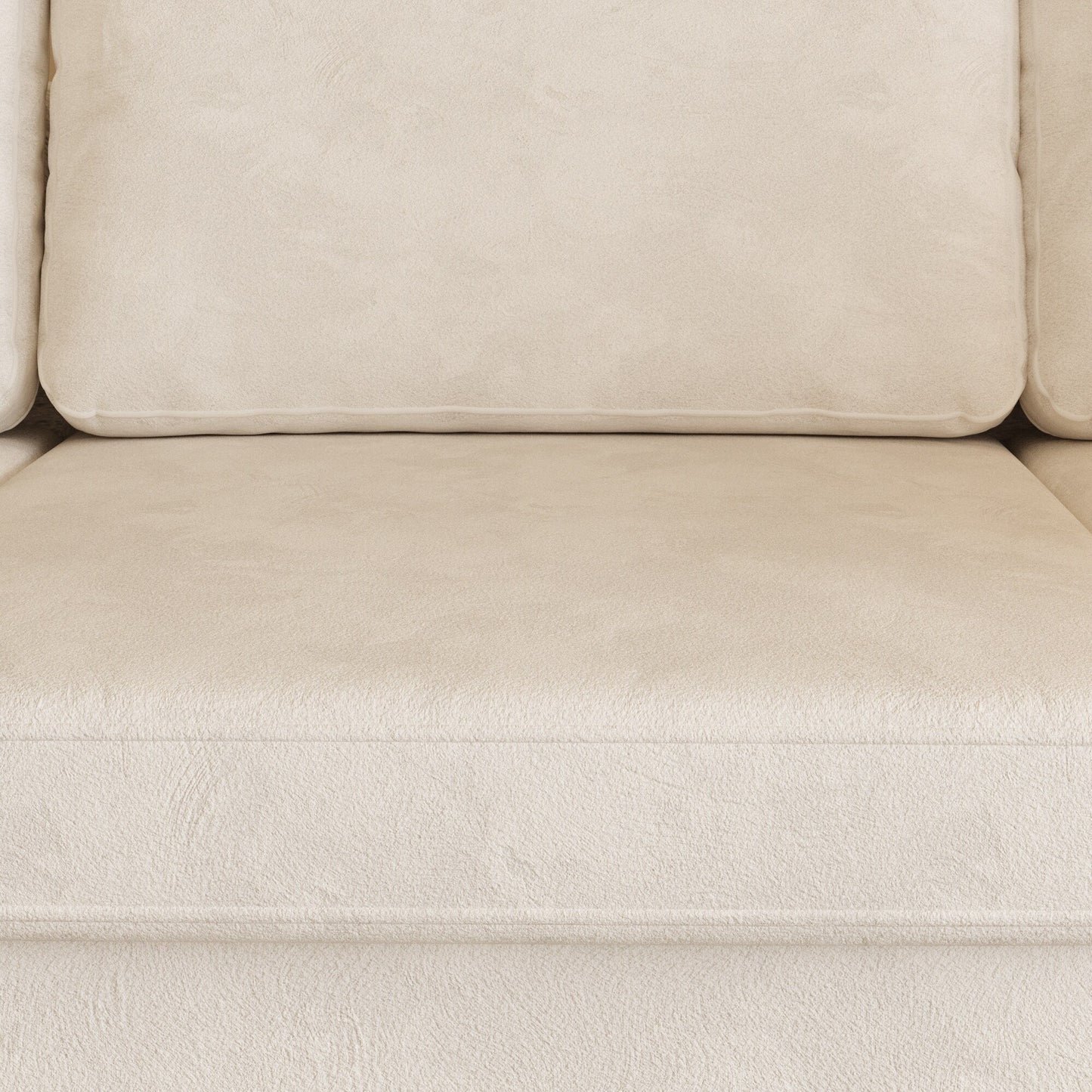 Divano moderno a 4 posti in tessuto ciniglia, bianco sporco, struttura in legno, schiuma altamente elastica