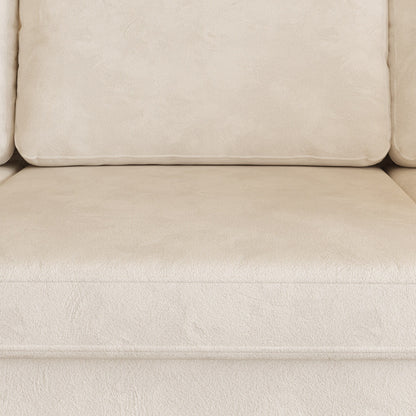 Divano moderno a 4 posti in tessuto ciniglia, bianco sporco, struttura in legno, schiuma altamente elastica