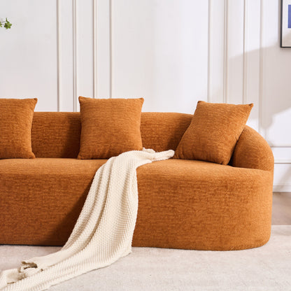 Divano componibile moderno a L in ciniglia con chaise longue curva e 4 cuscini per soggiorno