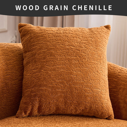 Divano componibile moderno a L in ciniglia con chaise longue curva e 4 cuscini per soggiorno