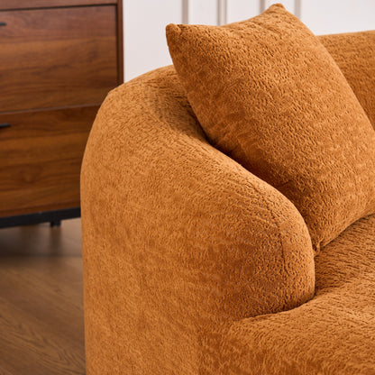 Divano componibile moderno a L in ciniglia con chaise longue curva e 4 cuscini per soggiorno