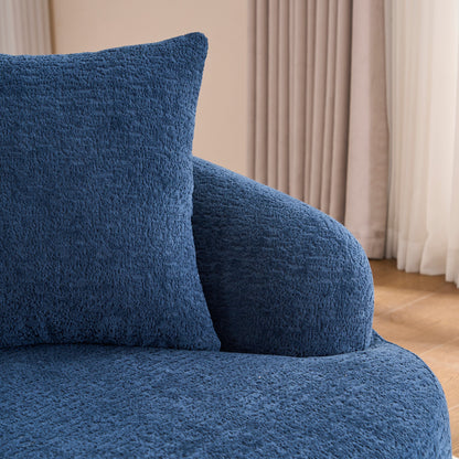 Divano componibile moderno a L in ciniglia con chaise longue curva e 4 cuscini per soggiorno