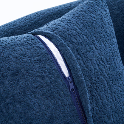 Divano componibile moderno a L in ciniglia con chaise longue curva e 4 cuscini per soggiorno