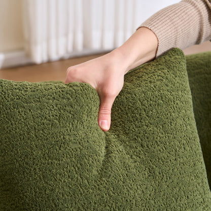 Divano componibile moderno a L in ciniglia con chaise longue curva e 4 cuscini per soggiorno