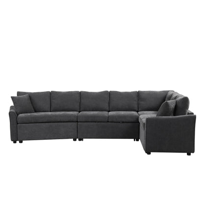 Divano componibile moderno a L in ciniglia con letto estraibile, porte di ricarica USB e prese di corrente per il soggiorno