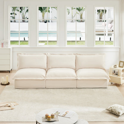 Divano moderno modulare a 3 posti senza braccioli in ciniglia