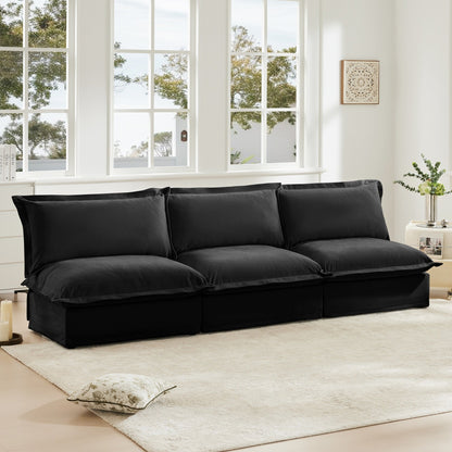 Divano moderno modulare a 3 posti senza braccioli in ciniglia