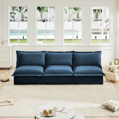 Divano moderno modulare a 3 posti senza braccioli in ciniglia