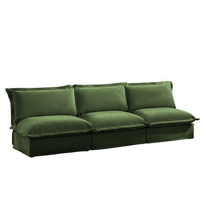 Divano moderno modulare a 3 posti senza braccioli in ciniglia