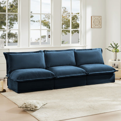 Divano moderno modulare a 3 posti senza braccioli in ciniglia