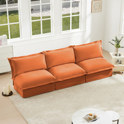 Divano moderno modulare a 3 posti senza braccioli in ciniglia