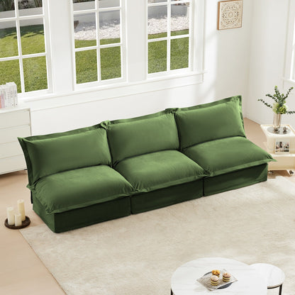 Divano moderno modulare a 3 posti senza braccioli in ciniglia