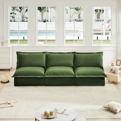 Divano moderno modulare a 3 posti senza braccioli in ciniglia